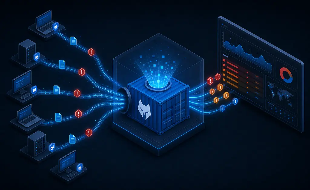 Wazuh Docker Compose centralizando alertas de seguridad de varios servidores